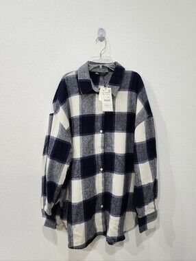 Zara Flannel Oversized Women's Button Shirt Size XL Checkered Cozy Overshirt